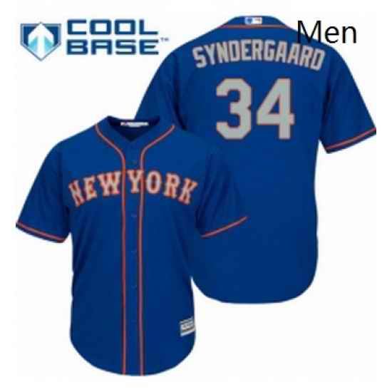 Mens Majestic New York Mets 34 Noah Syndergaard Replica Royal Blue Alternate Road Cool Base MLB Jersey